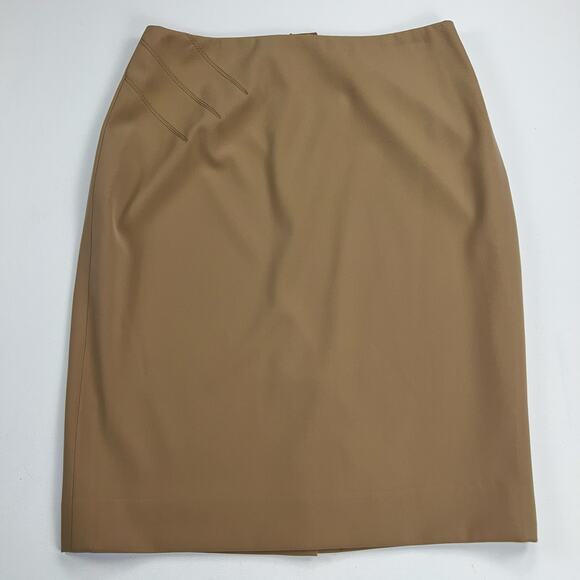 Carlisle Camel Brown Cat Scratch Stitching Pencil Skirt Knee Length Lined Size 4 - Picture 2 of 13